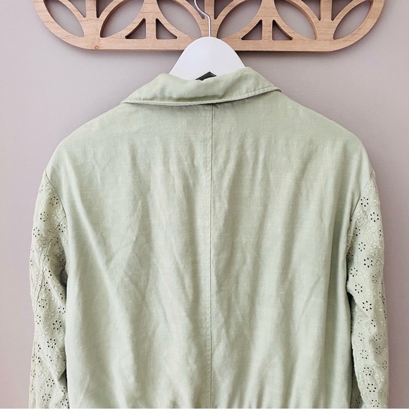 7 For All Mankind Eyelet Sleeve Bomber Jacket Green Sz Small - Picture 9 of 10